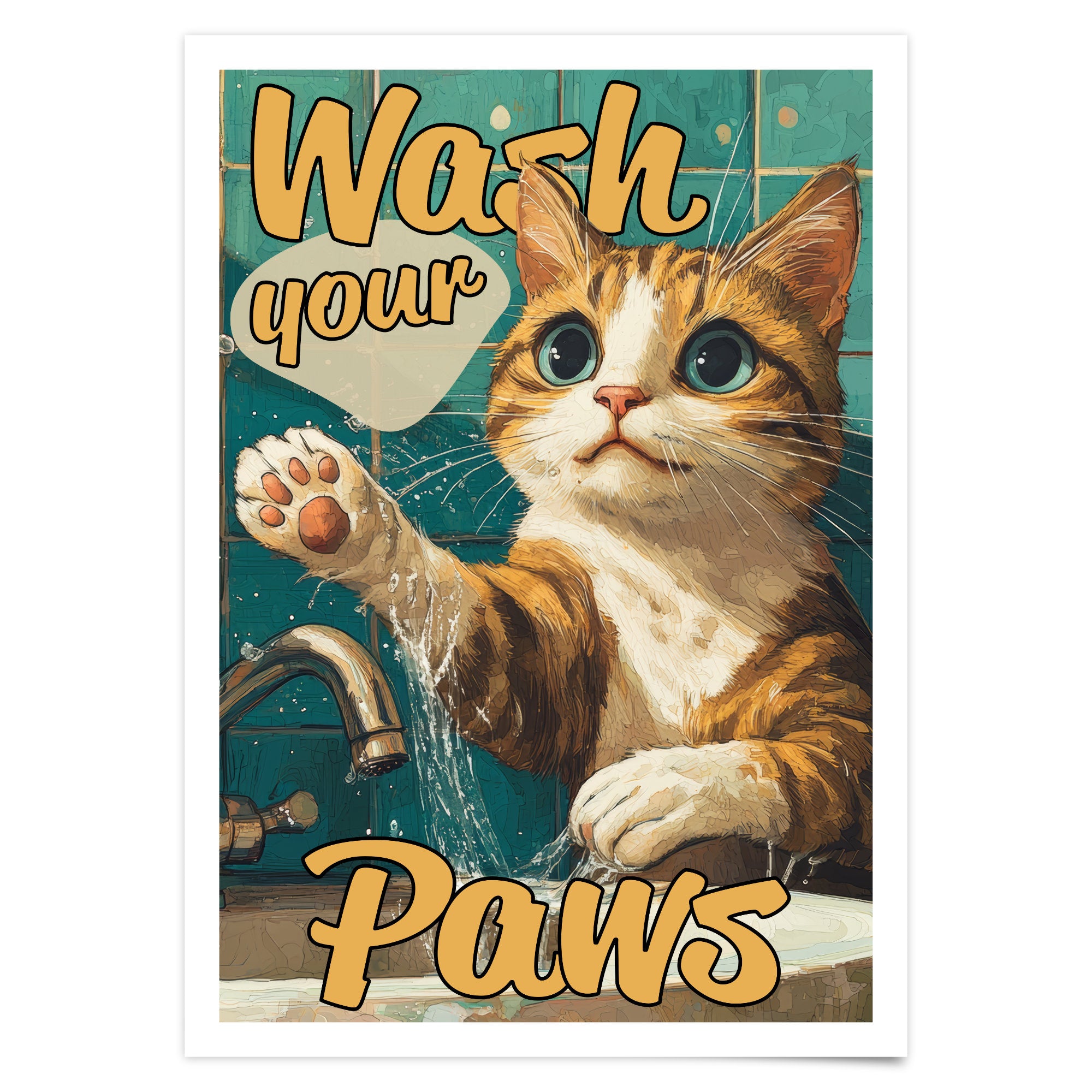 Wash your Paws Katzen Poster Badezimmer Bild Deko Gäste WC Einweihungsgeschenk Haus Geschenk Umzug Art Deco