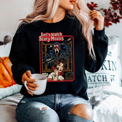 Lets Watch Scary Movies Sweatshirt Halloween Sweater Scream Horror Vintage Sweatshirt Ghostface Unisex Sweater Halloween