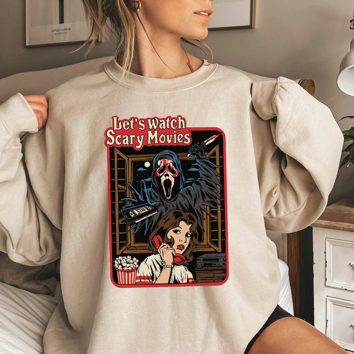 Lets Watch Scary Movies Sweatshirt Halloween Sweater Scream Horror Vintage Sweatshirt Ghostface Unisex Sweater Halloween