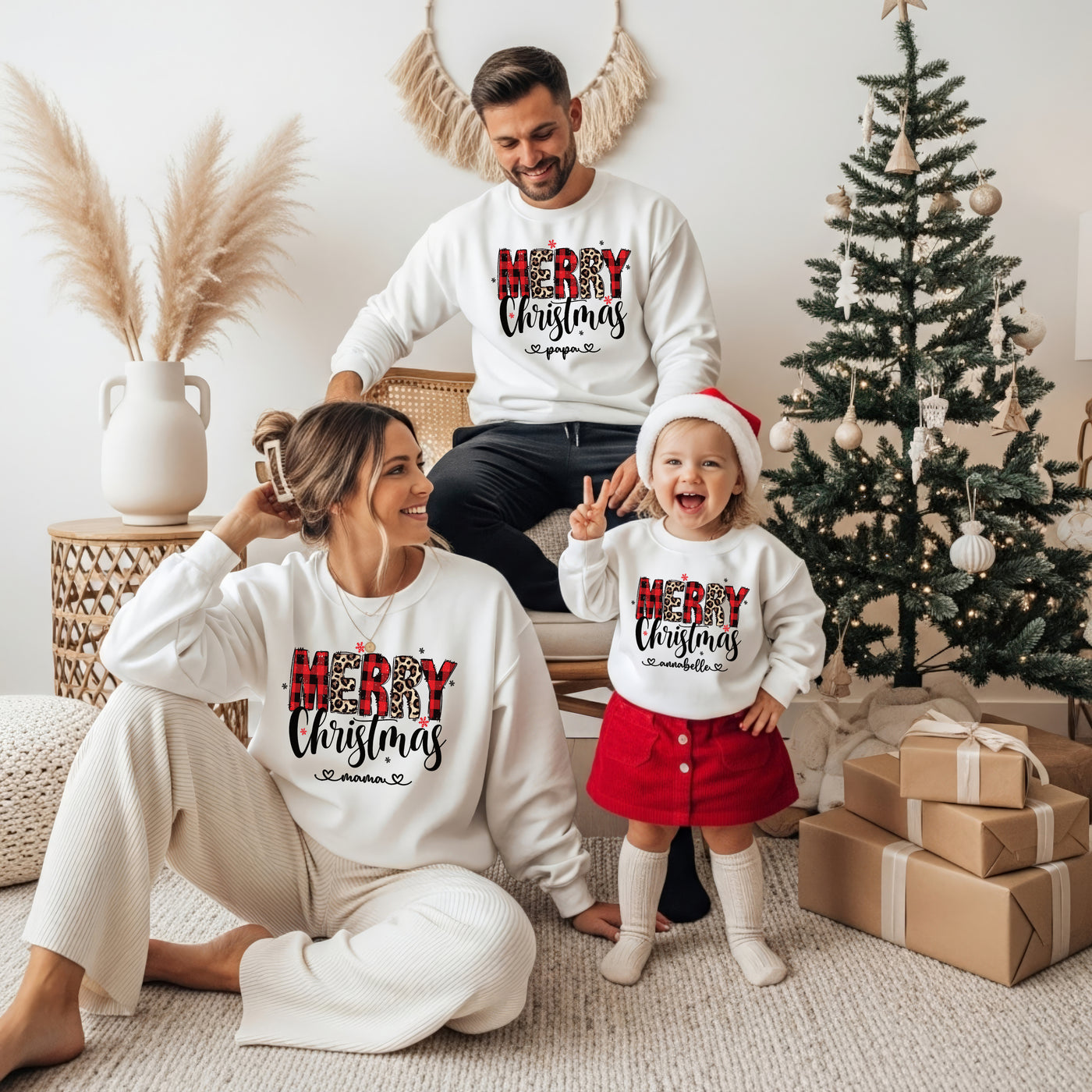Merry Christmas Personalisiertes Weihnachtsoutfit für Familien - Familienpullover Weihnachten für Mama Papa Mini