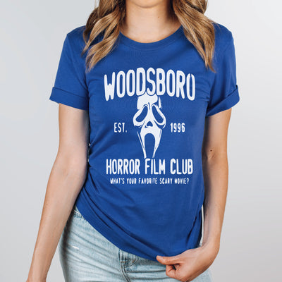 Halloween Shirt Woodsboro Horror Film Club Shirt Scary Movie T-Shirt Scream Ghostface Unisex Shirt Parodie Fun Satire