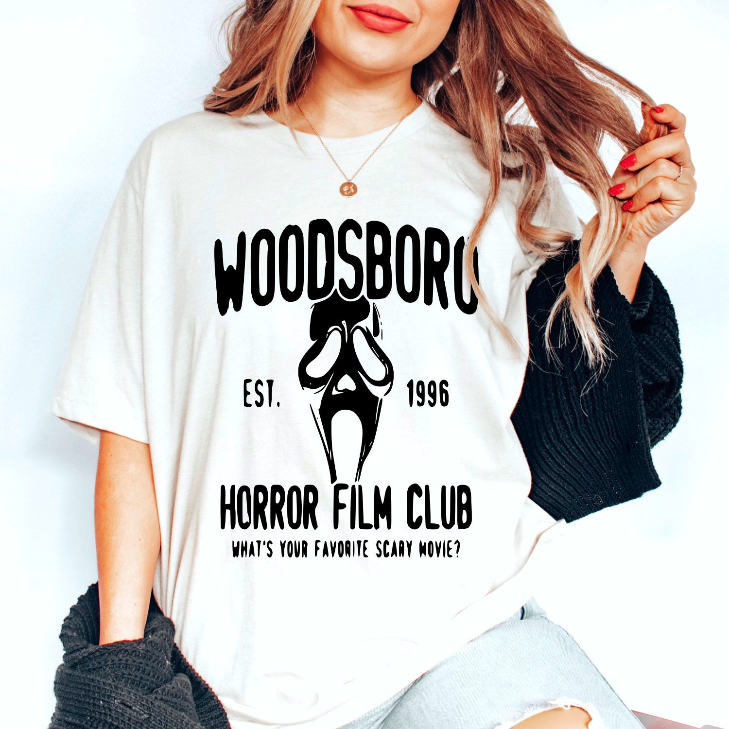 Halloween Shirt Woodsboro Horror Film Club Shirt Scary Movie T-Shirt Scream Unisex Shirt Parodie Fun Satire