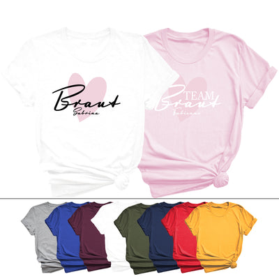 Braut Shirt personalisiert JGA Shirts Wunschname Braut & Team Braut Junggesellinnenabschied T-Shirts Herz Hochzeit Shirt Braut Unisex