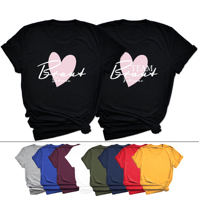 Braut Shirt personalisiert JGA Shirts Wunschname Braut & Team Braut Junggesellinnenabschied T-Shirts Herz Hochzeit Shirt Braut Unisex