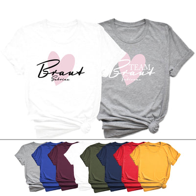 Braut Shirt personalisiert JGA Shirts Wunschname Braut & Team Braut Junggesellinnenabschied T-Shirts Herz Hochzeit Shirt Braut Unisex