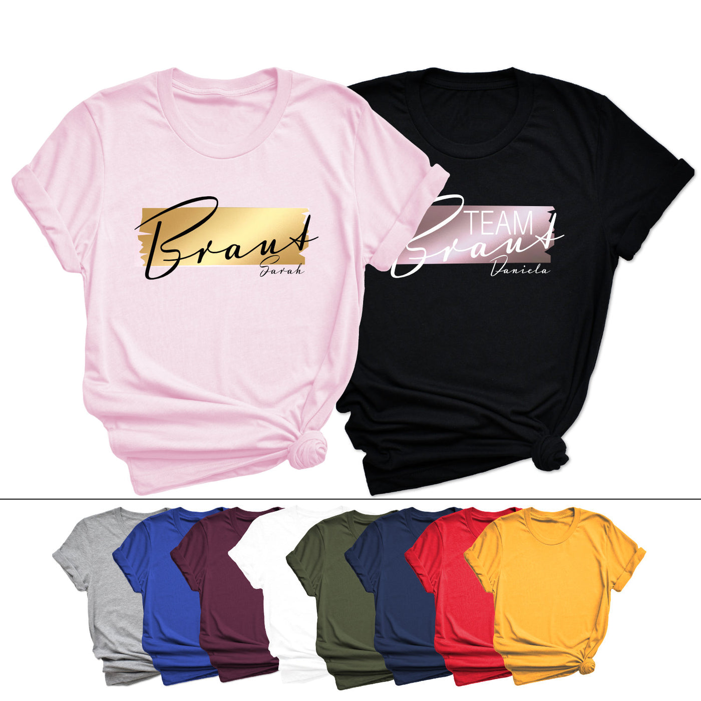 Personalisierte JGA Shirts Braut & Team Braut T-Shirt Junggesellinnenabschied Shirt JGA Frauen JGA Shirt Name Geschenk Braut Brautjungfer Team Braut