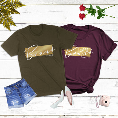 Personalisierte JGA Shirts Braut & Team Braut T-Shirt Junggesellinnenabschied Shirt JGA Frauen JGA Shirt Name Geschenk Braut Brautjungfer Team Braut