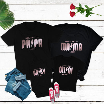 Familienoutfit personalisiert Familien Shirts Fotoshooting Mama, Papa, Mini, Baby Heavy Metal Shirts mit Wunschtext und Wunschdatum Custom