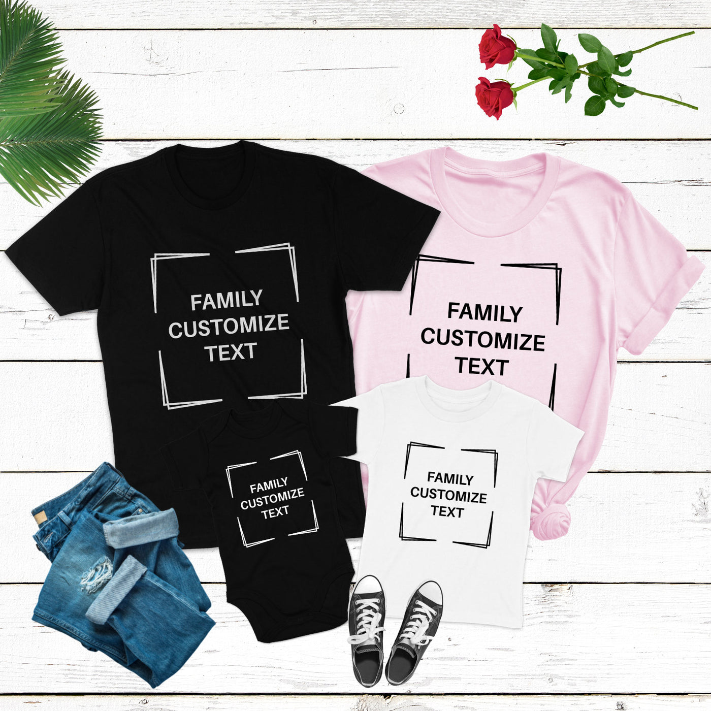 Familienoutfit Personalisiert Familien Shirts Wunschtext Custom Family Shirts T-Shirt mit Wunschdruck personalisierte Familien T-Shirts