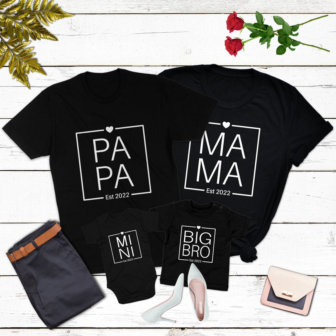 Familienoutfit Personalisiert Mama Papa Mini Shirts minimalistisch Baby Geschenk T-Shirts Big Bro Bodysuit Lil Sis Big Sis Outfit Familie