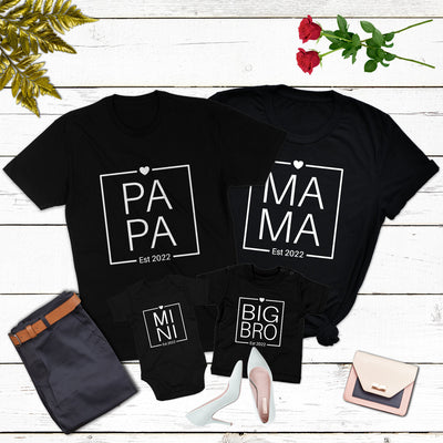 Familienoutfit Personalisiert Mama Papa Mini Shirts minimalistisch Baby Geschenk T-Shirts Big Bro Bodysuit Lil Sis Big Sis Outfit Familie