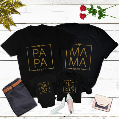 Familienoutfit Personalisiert Mama Papa Mini Shirts minimalistisch Baby Geschenk T-Shirts Big Bro Bodysuit Lil Sis Big Sis Outfit Familie