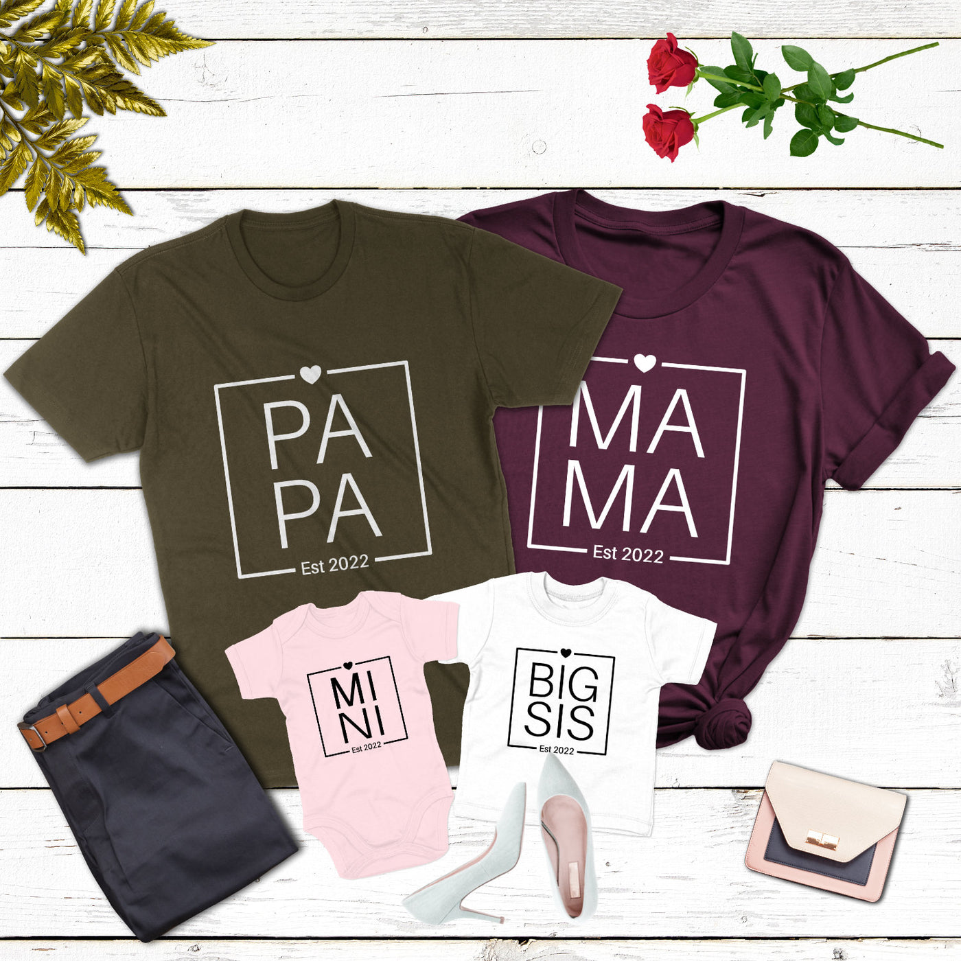 Familienoutfit Personalisiert Mama Papa Mini Shirts minimalistisch Baby Geschenk T-Shirts Big Bro Bodysuit Lil Sis Big Sis Outfit Familie