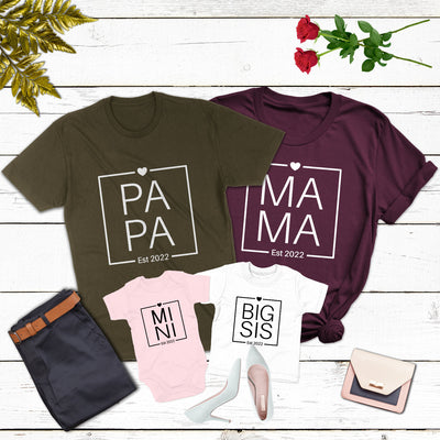Familienoutfit Personalisiert Mama Papa Mini Shirts minimalistisch Baby Geschenk T-Shirts Big Bro Bodysuit Lil Sis Big Sis Outfit Familie