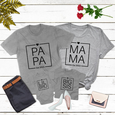 Familienoutfit Personalisiert Mama Papa Mini Shirts minimalistisch Baby Geschenk T-Shirts Big Bro Bodysuit Lil Sis Big Sis Outfit Familie