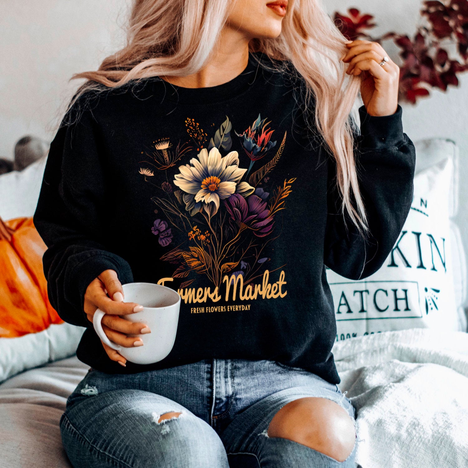 Farmers Market Sweater Botanic Vintage Cottagecore Sweatshirt Fresh Flowers Everyday Boho Gartenliebhaber Sweater Blumen Pullover Unisex
