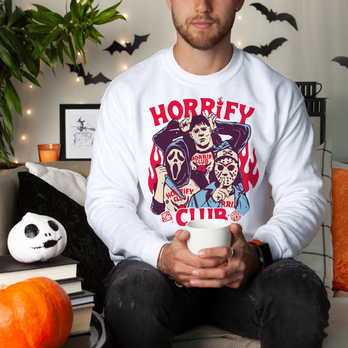 Weißes Halloween Sweatshirt Horrify Clup Print