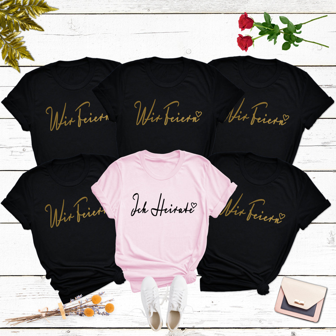 JGA Frauen Shirts Braut Ich Heirate Team Wir Feiern Junggesellinnenabschied T-Shirts JGA tshirt Unisex