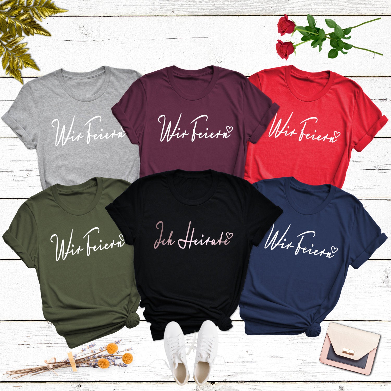 JGA Frauen Shirts Braut Ich Heirate Team Wir Feiern Junggesellinnenabschied T-Shirts JGA tshirt Unisex