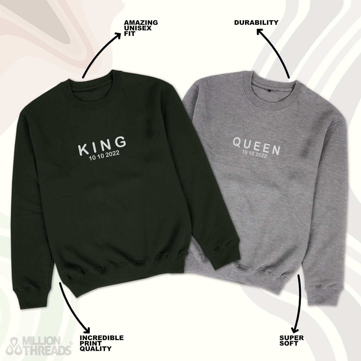 KING QUEEN Sweatshirts Pärchen Datum Minimal Pärchen Pullover personalisiert King & Queen Sweater minimalistisch Pärchenpullis Paar Pullover