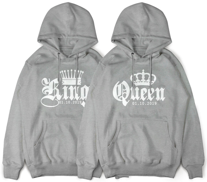 KING QUEEN Pullover mit Wunschdatum und Krone im Set Stück