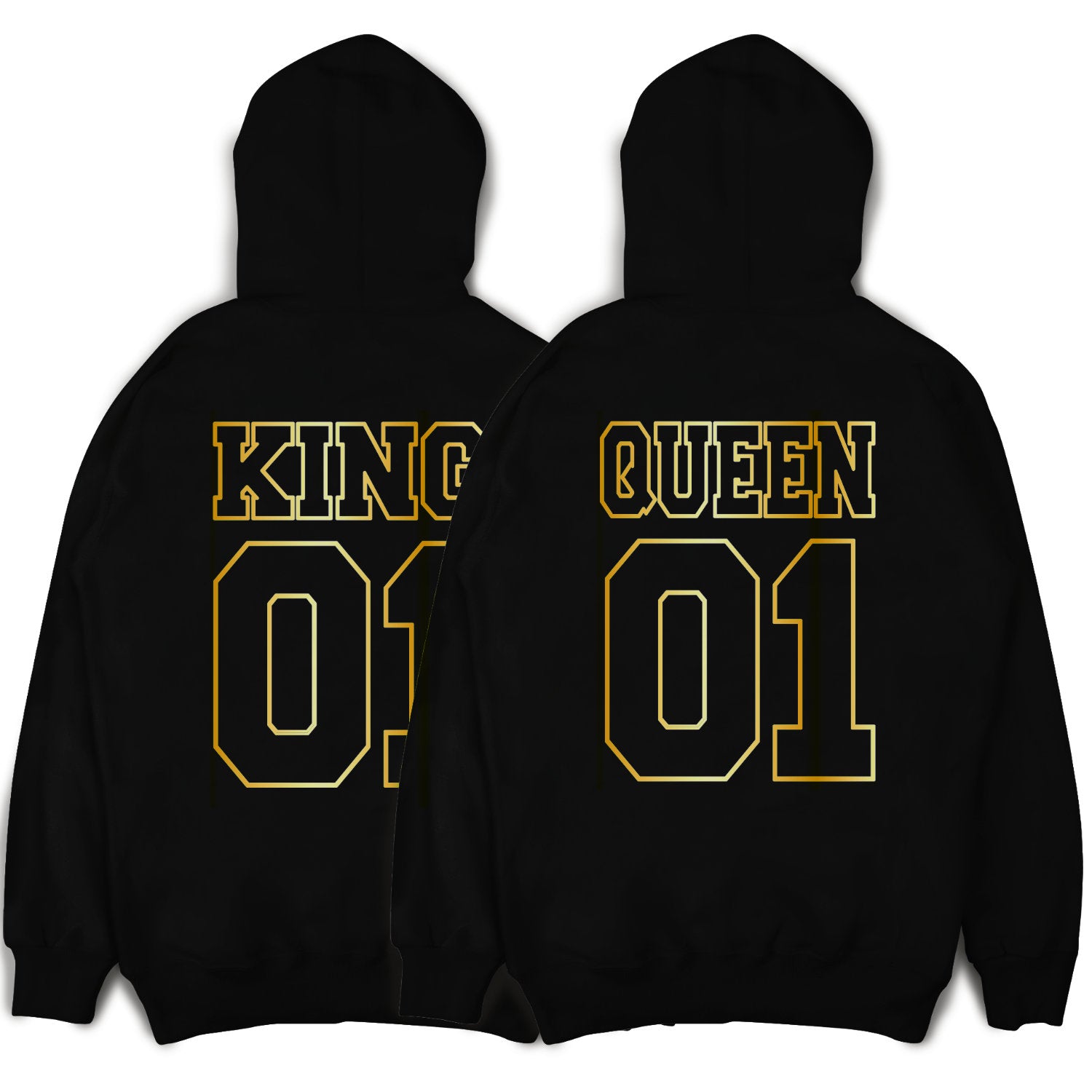 KING & QUEEN Hoodies Outline Pärchen Hoodies mit Wunschzahlen Pärchenpullis im SET Pärchen Geschenk King 01 Queen 01 Hoodies Paare Paarpulli