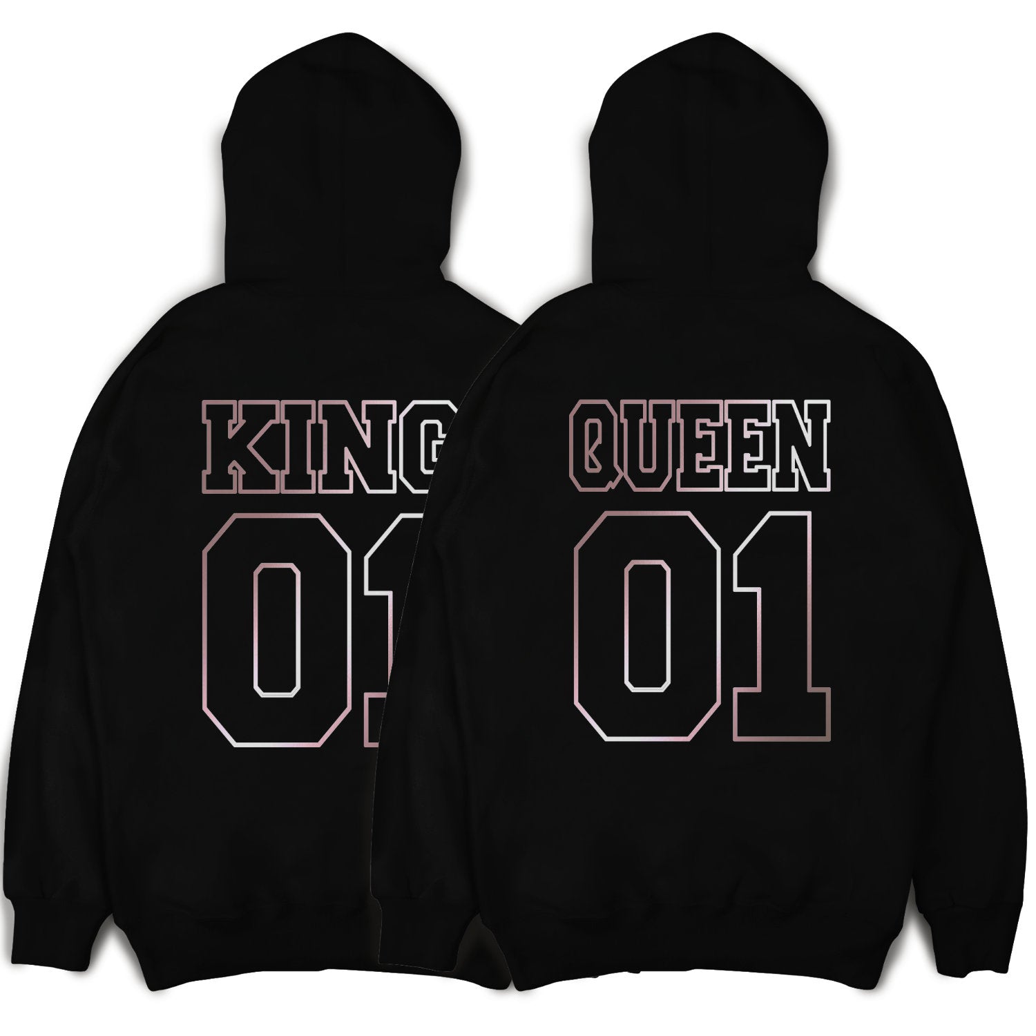 KING & QUEEN Hoodies Outline Pärchen Hoodies mit Wunschzahlen Pärchenpullis im SET Pärchen Geschenk King 01 Queen 01 Hoodies Paare Paarpulli