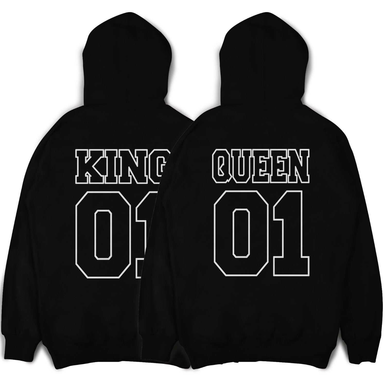 KING & QUEEN Hoodies Outline Pärchen Hoodies mit Wunschzahlen Pärchenpullis im SET Pärchen Geschenk King 01 Queen 01 Hoodies Paare Paarpulli
