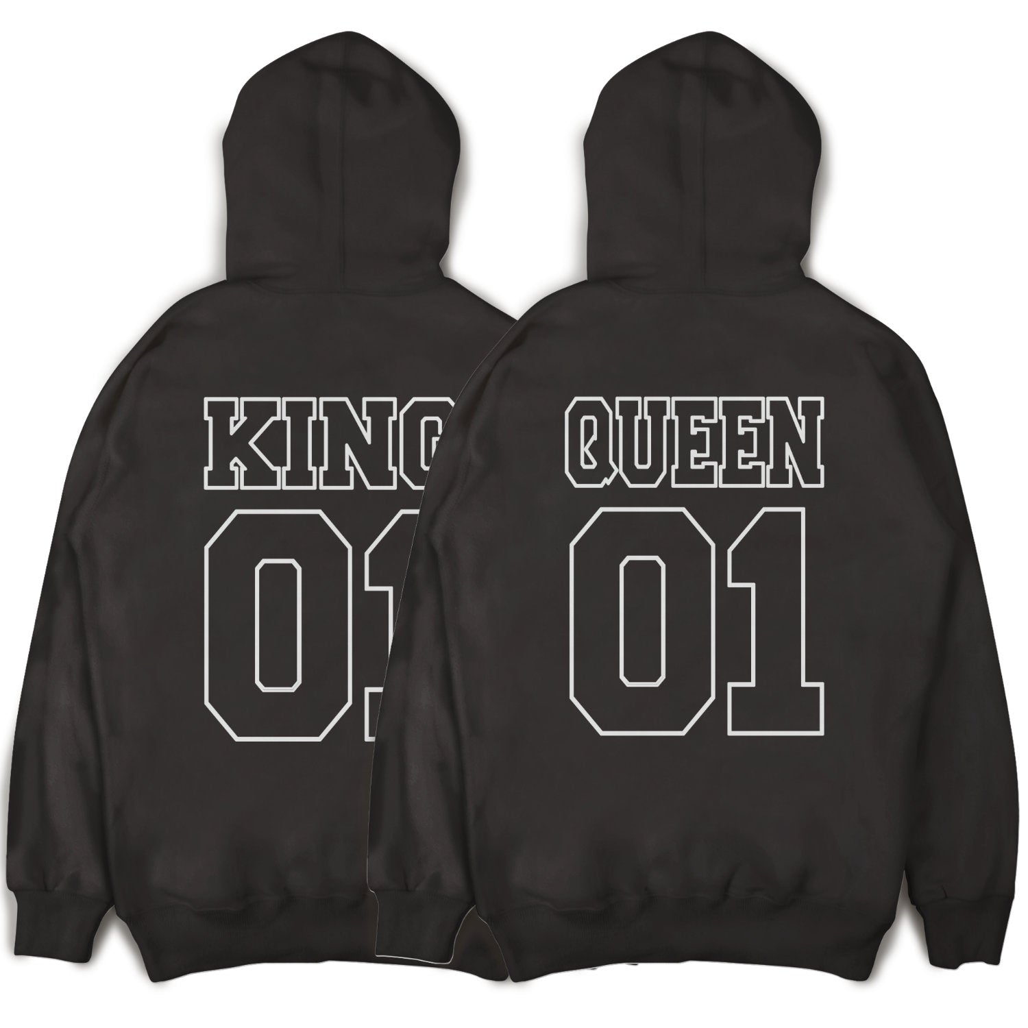 KING & QUEEN Hoodies Outline Pärchen Hoodies mit Wunschzahlen Pärchenpullis im SET Pärchen Geschenk King 01 Queen 01 Hoodies Paare Paarpulli