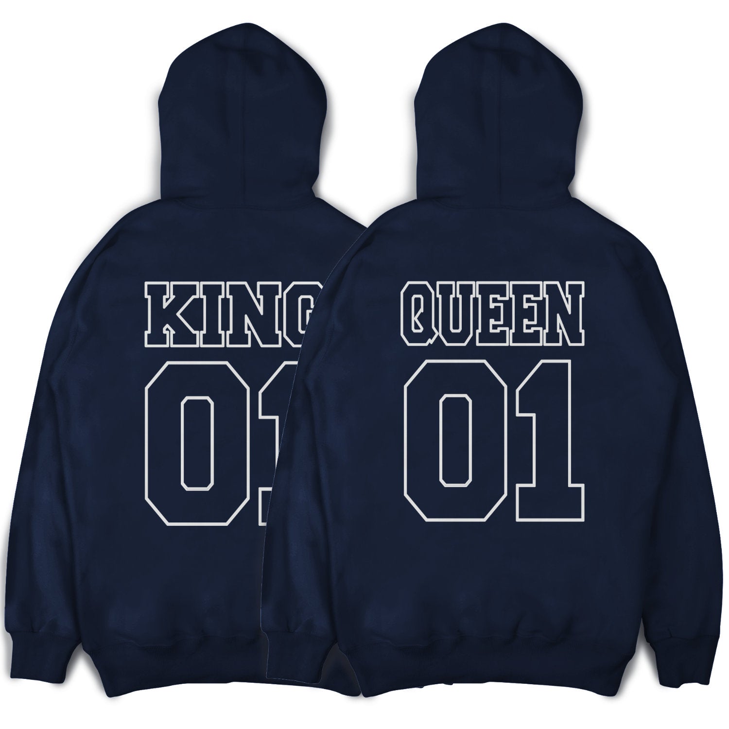 KING & QUEEN Hoodies Outline Pärchen Hoodies mit Wunschzahlen Pärchenpullis im SET Pärchen Geschenk King 01 Queen 01 Hoodies Paare Paarpulli