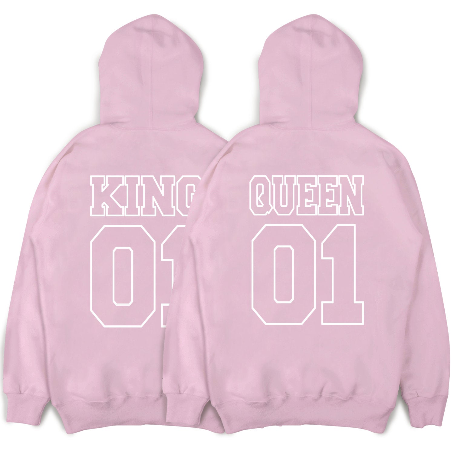 KING & QUEEN Hoodies Outline Pärchen Hoodies mit Wunschzahlen Pärchenpullis im SET Pärchen Geschenk King 01 Queen 01 Hoodies Paare Paarpulli