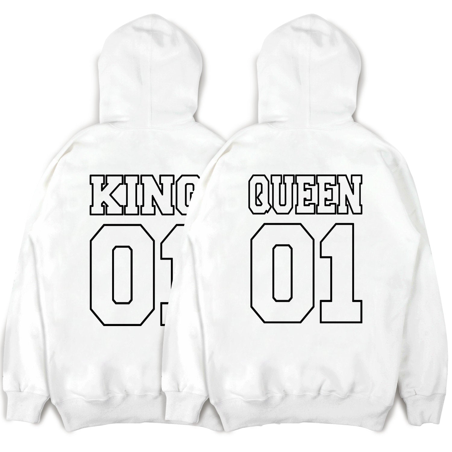 KING & QUEEN Hoodies Outline Pärchen Hoodies mit Wunschzahlen Pärchenpullis im SET Pärchen Geschenk King 01 Queen 01 Hoodies Paare Paarpulli