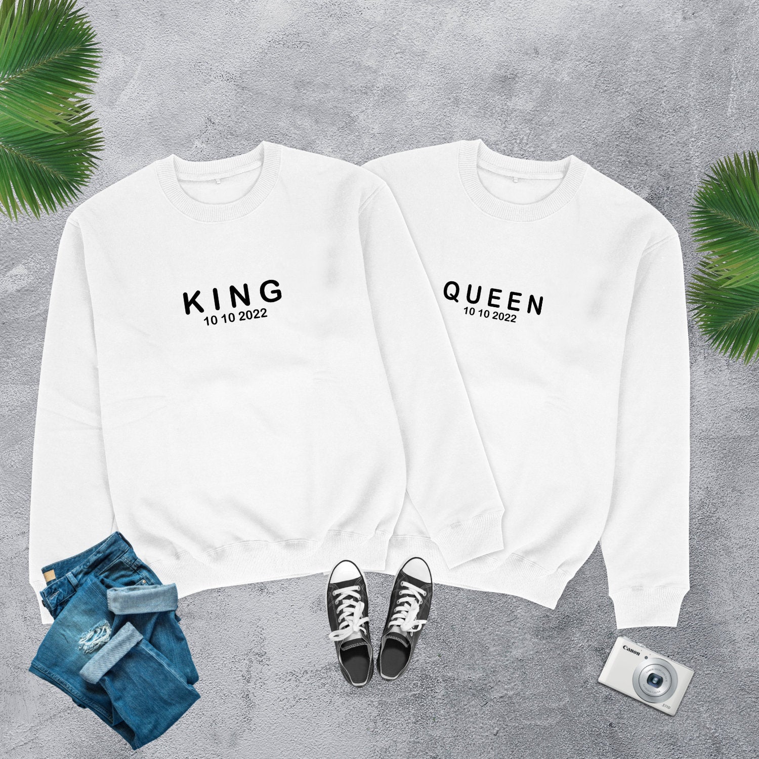 KING QUEEN Sweatshirts Pärchen Datum Minimal Pärchen Pullover personalisiert King & Queen Sweater minimalistisch Pärchenpullis Paar Pullover