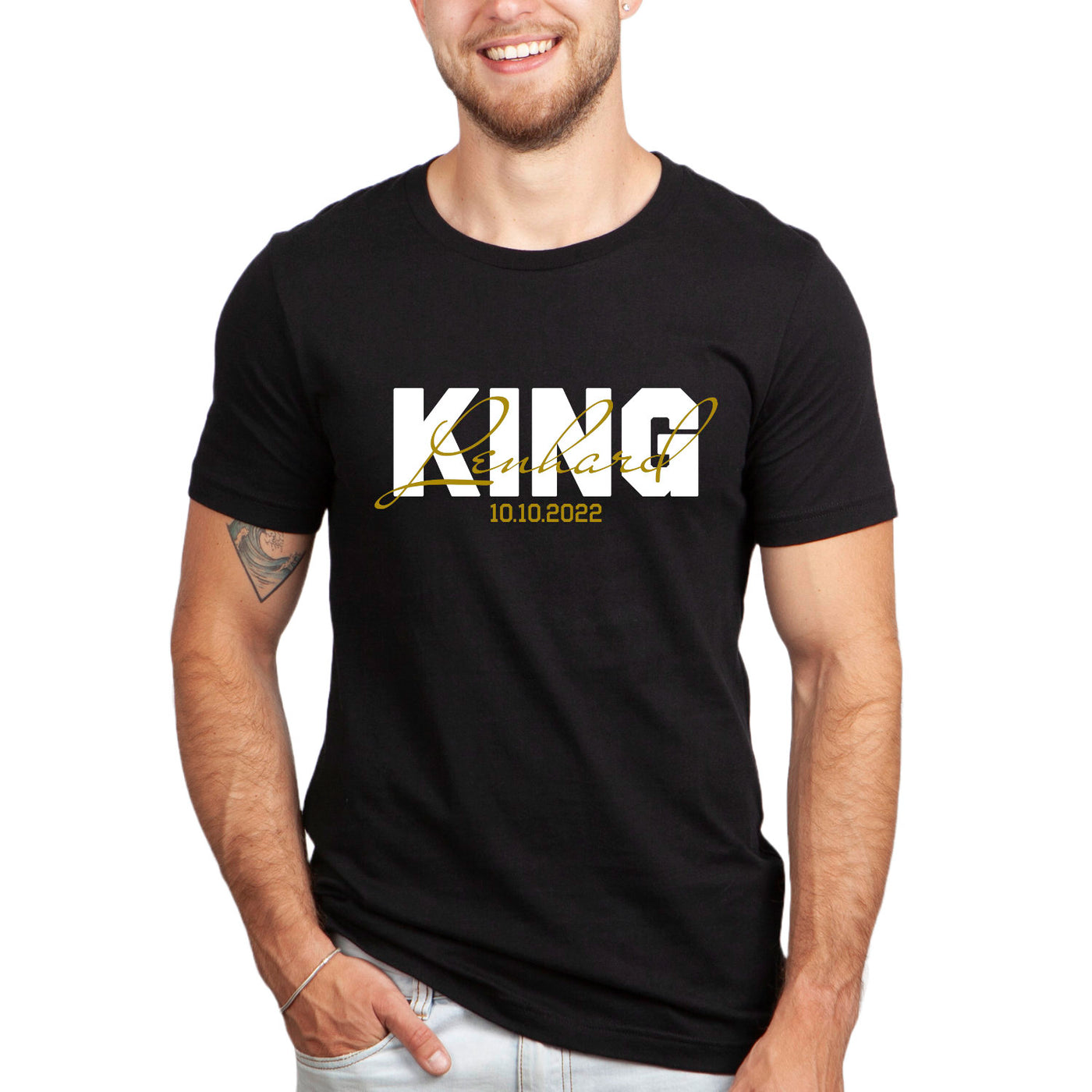 King Queen Shirts mit Namen und Wunschdatum Pärchen T-Shirts für Paare Valentinstag Geschenk Pärchen Shirts King & Queen