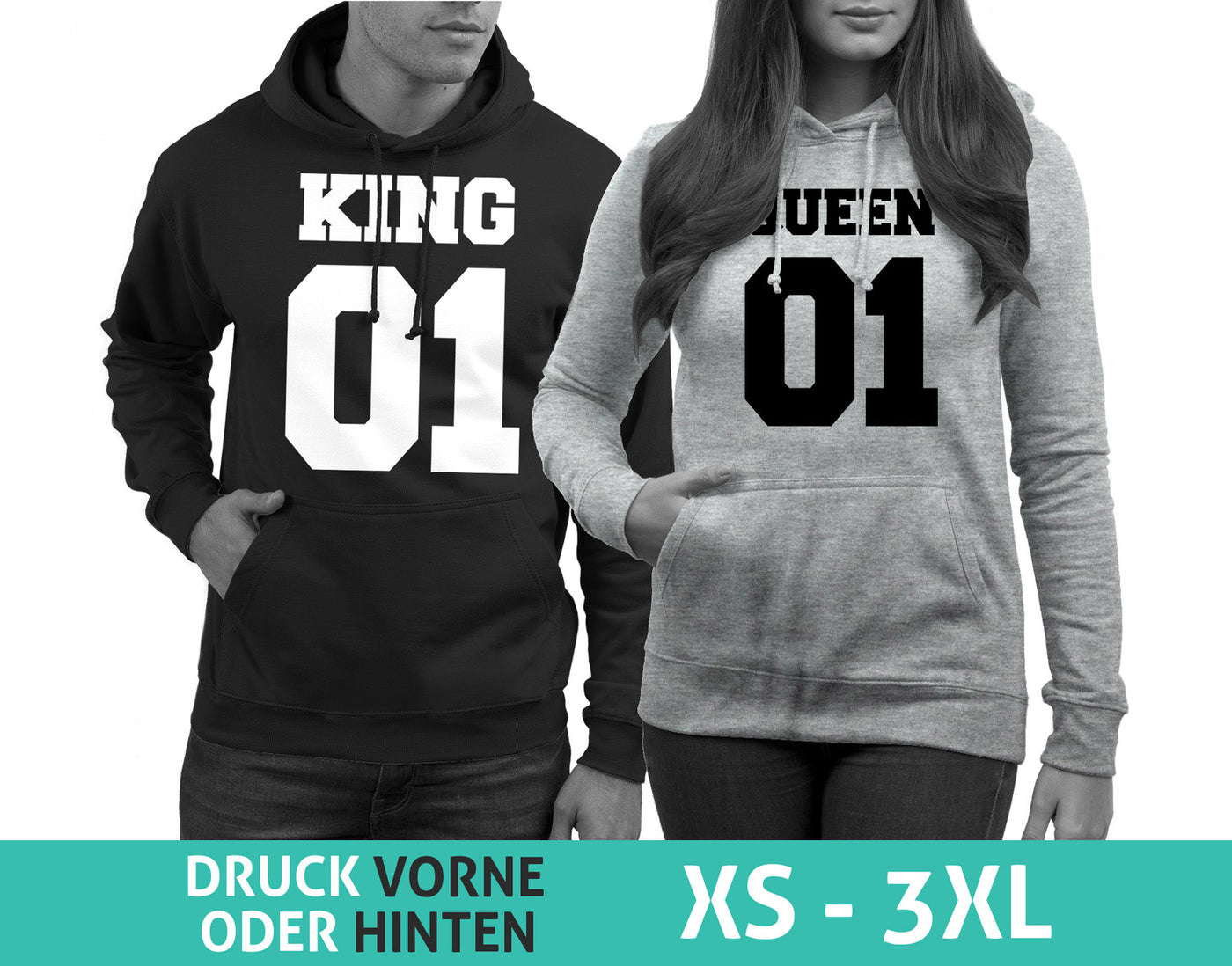 Pärchen Pullover im SET 1x QUEEN 01 für Damen + 1x KING 01 für Herren