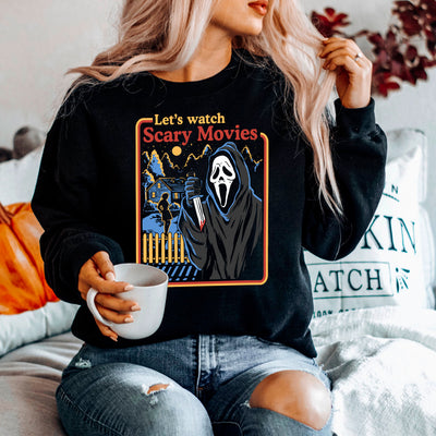 Lets Watch Scary Movies Horror Sweater Halloween Sweatshirt Parodie Fun Satire