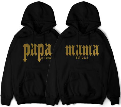 Mama Papa Hoodies Familien Pullover mit Wunschdatum Personalisierte Hoodies Eltern Geschenk