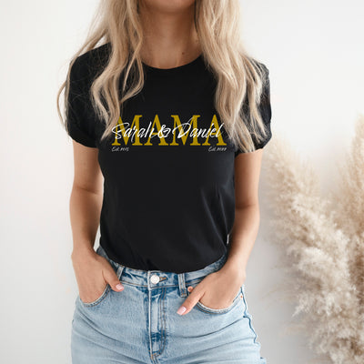 Mama Shirt personalisiert Geschenk Muttertag T-Shirt für Mama Muttertagsgeschenk Wunschtext Familie Kindernamen Est Datum Million Threads