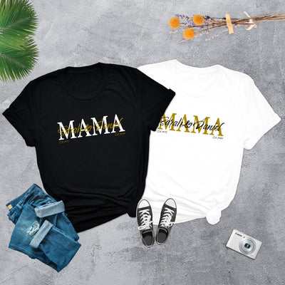 Mama Shirt personalisiert Geschenk Muttertag T-Shirt für Mama Muttertagsgeschenk Wunschtext Familie Kindernamen Est Datum Million Threads