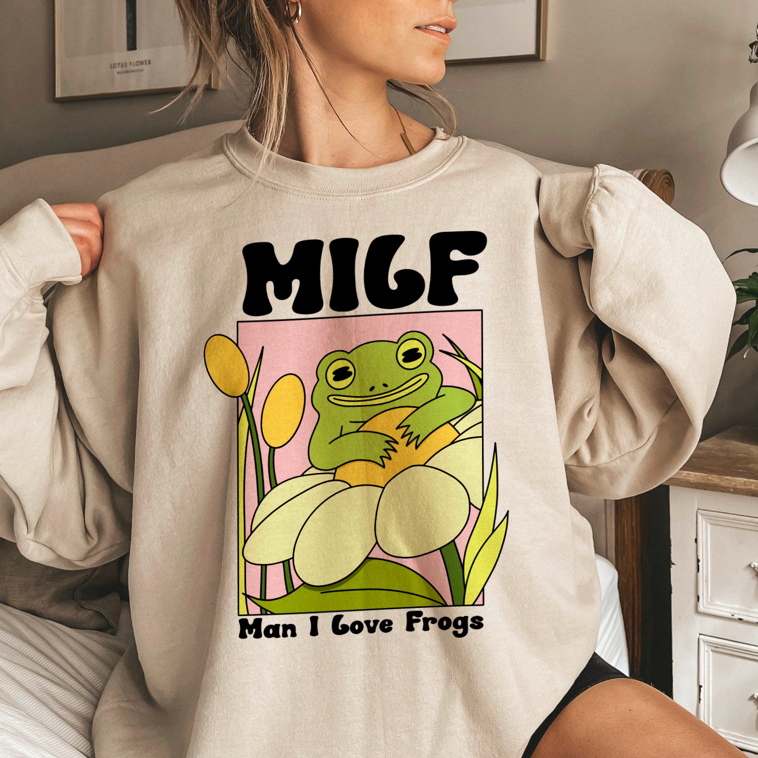 Milf Sweatshirt Frosch Pullover Oversized Retro UNISEX Sweater Kröte Frosch Liebhaber Cottagecore Retro Sweater Muttertag Geschenk für Mama