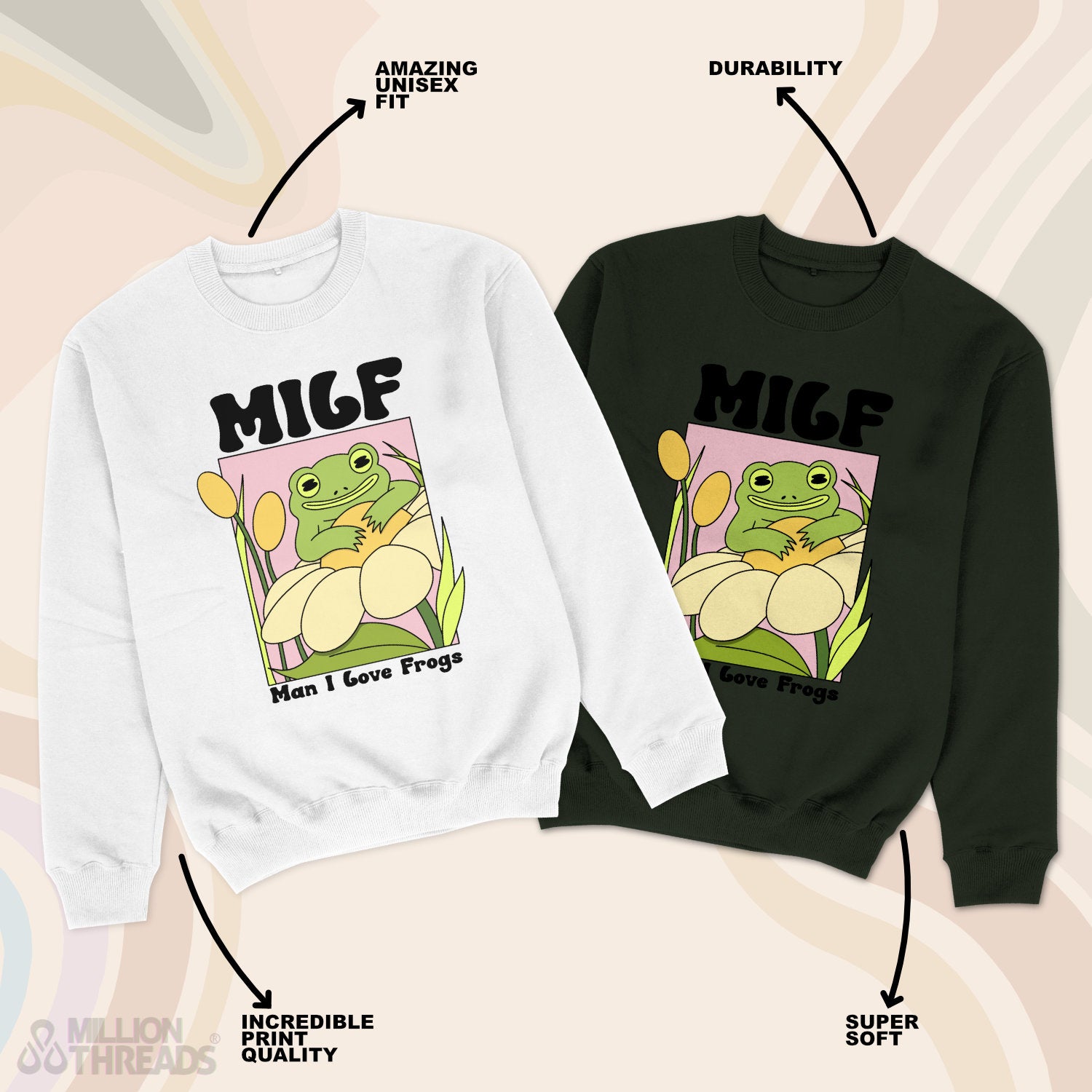 Milf Sweatshirt Frosch Pullover Oversized Retro UNISEX Sweater Kröte Frosch Liebhaber Cottagecore Retro Sweater Muttertag Geschenk für Mama