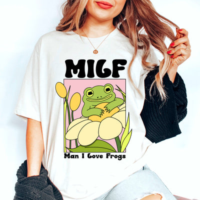 Retro Frosch T-Shirt Milf Oversized UNISEX Shirt Kröte Frosch Liebhaber Cottagecore Retro Shirts für Muttertag Geschenk