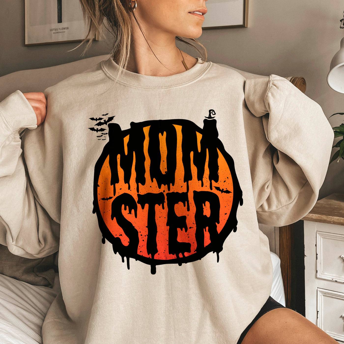 Momster Sweatshirt Halloween Sweater Mama Pullover Spooky Vibes Unisex Oversized Sweatshirt Fall
