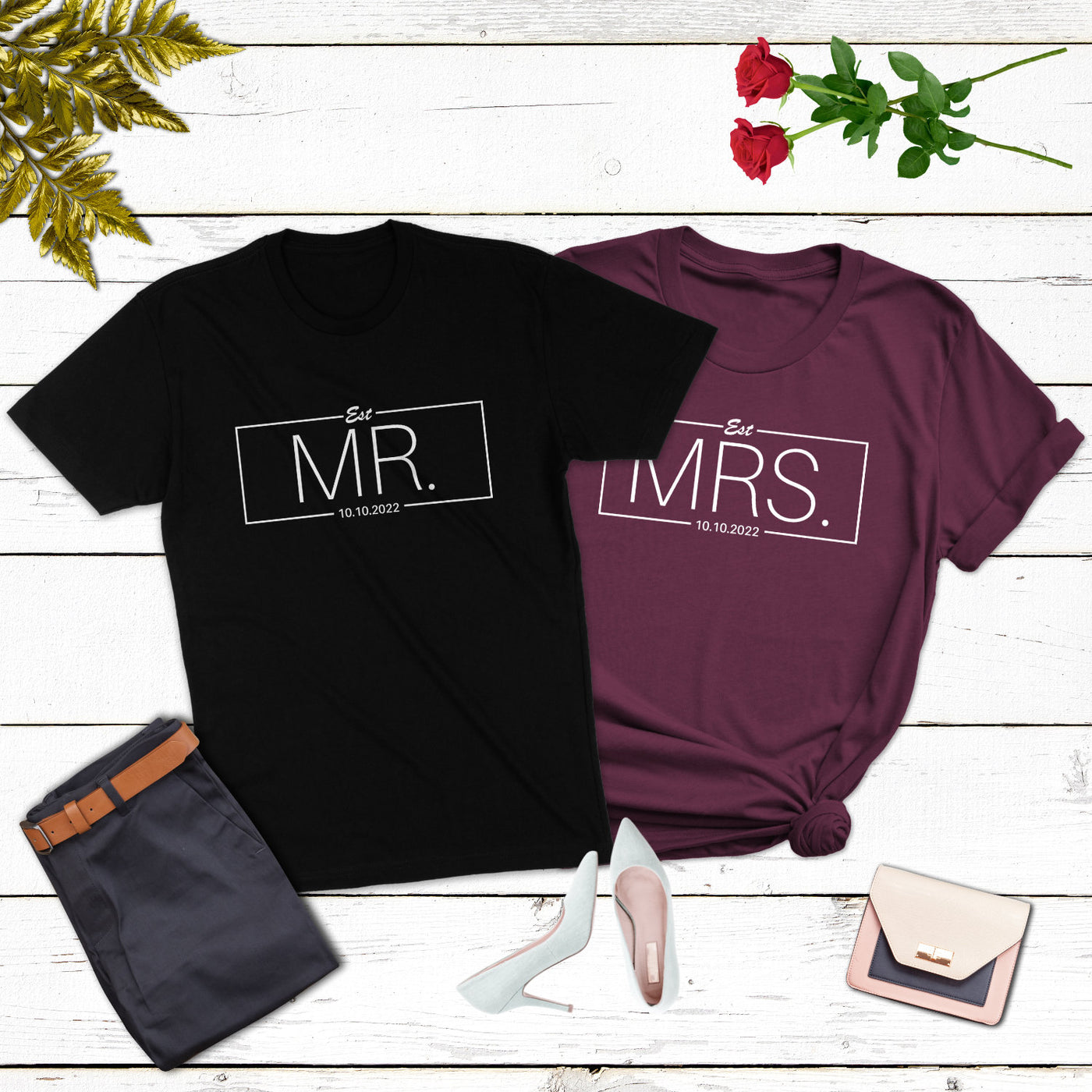 Mr Mrs Shirt Personalisiert Mr und Mrs Geschenke Hochzeit Shirt Pärchen Shirts mit Wunschdatum Mr & Mrs Verlobungsgeschenk