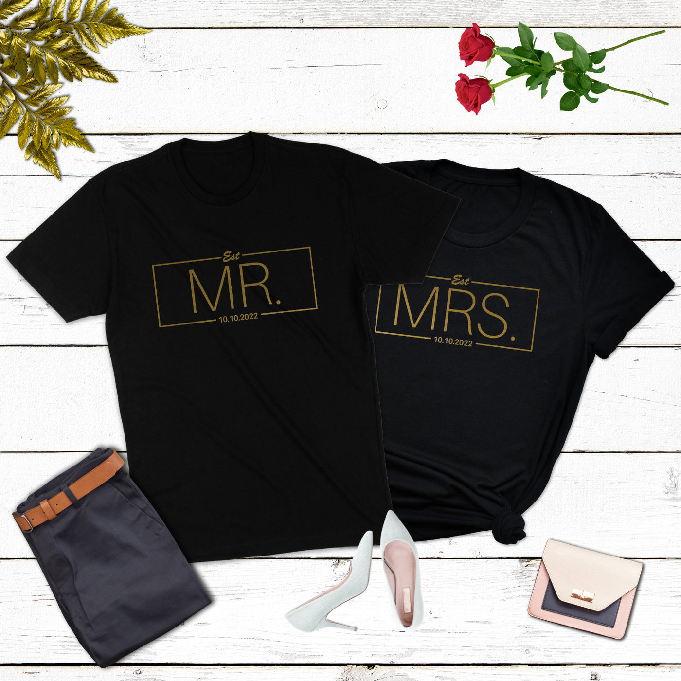 Mr Mrs Shirt Personalisiert Mr und Mrs Geschenke Hochzeit Shirt Pärchen Shirts mit Wunschdatum Mr & Mrs Verlobungsgeschenk