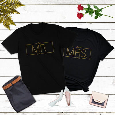 Mr Mrs Shirt Personalisiert Mr und Mrs Geschenke Hochzeit Shirt Pärchen Shirts mit Wunschdatum Mr & Mrs Verlobungsgeschenk