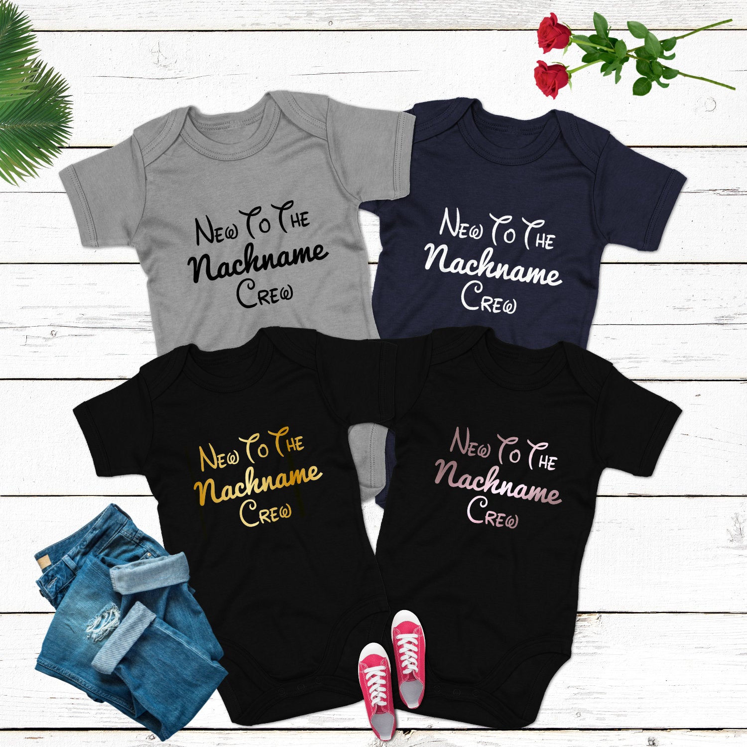 New to the Crew Body Personalisiert Babybody Miniversion Bodysuit Schwangerschaft verkünden Body kurzarm bedruckt Babybody Bodysuit Geschenk