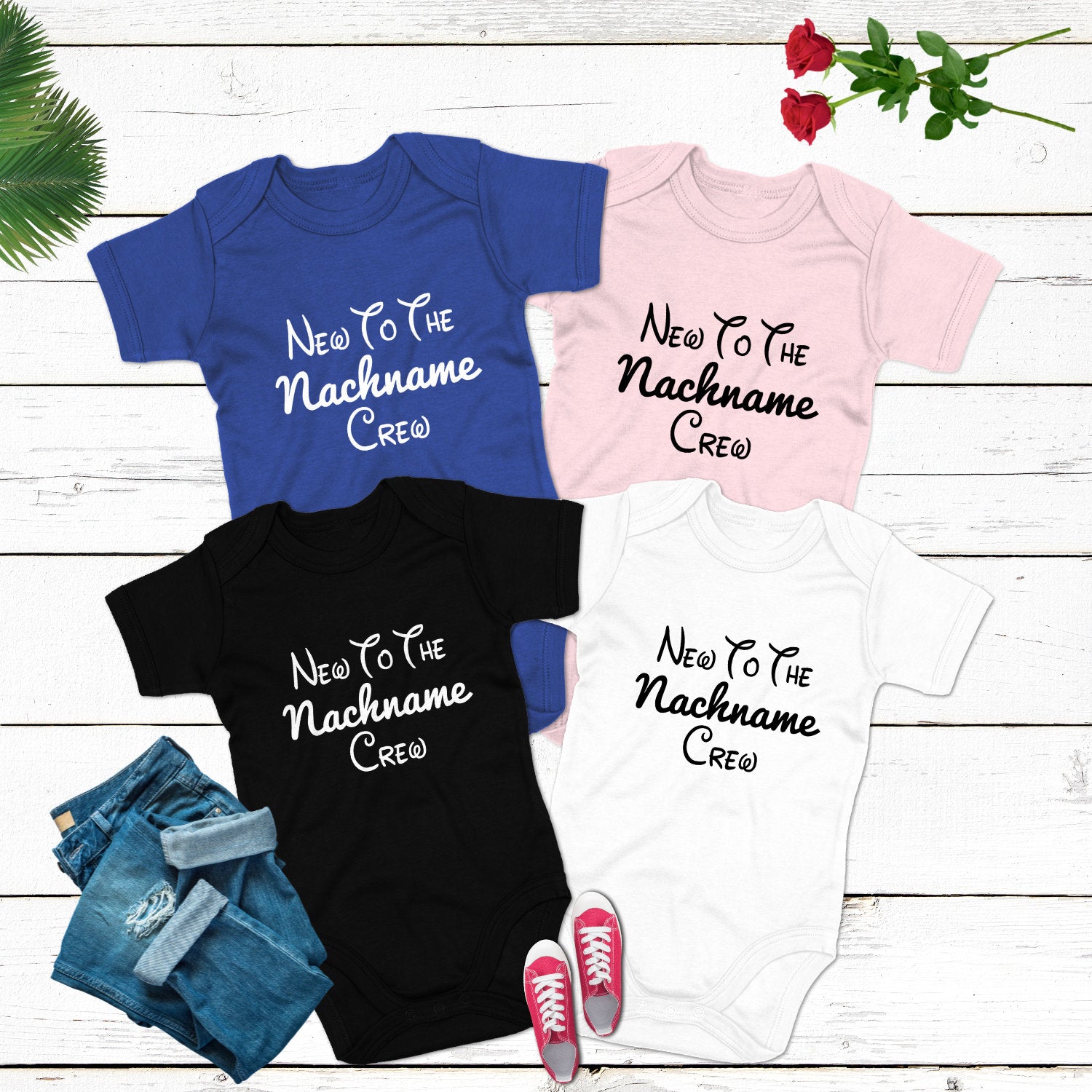 New to the Crew Body Personalisiert Babybody Miniversion Bodysuit Schwangerschaft verkünden Body kurzarm bedruckt Babybody Bodysuit Geschenk