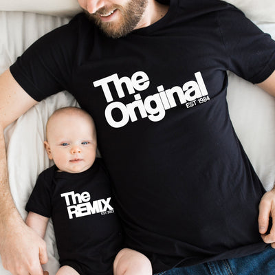 The Original The Remix Shirts Vater Sohn Partnerlook Mama Tochter Outfit Set Babybody bedruckt personalisiert Vater Sohn Geschenk Vatertag