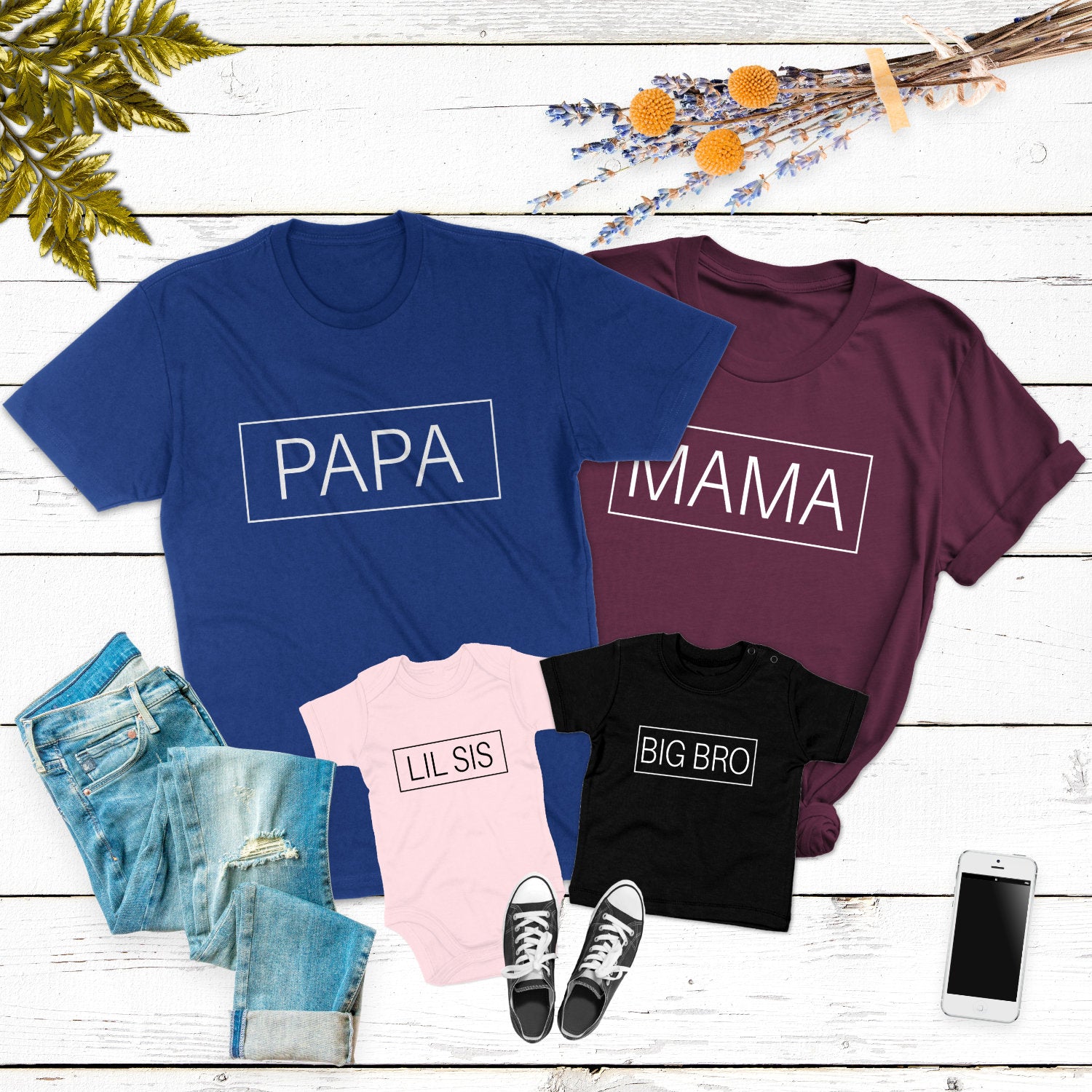 Familienoutfit Mama Papa Mini Shirts Baby Geschenk T-Shirts Big Bro Bodysuit Lil Sis Big Sis Outfit für die Familie Kinder Shirts